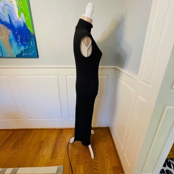 House of Harlow 1960 Black Ribbed Mock Neck Bodycon Maxi Dress Sleeveless Medium - Picture 4 of 8